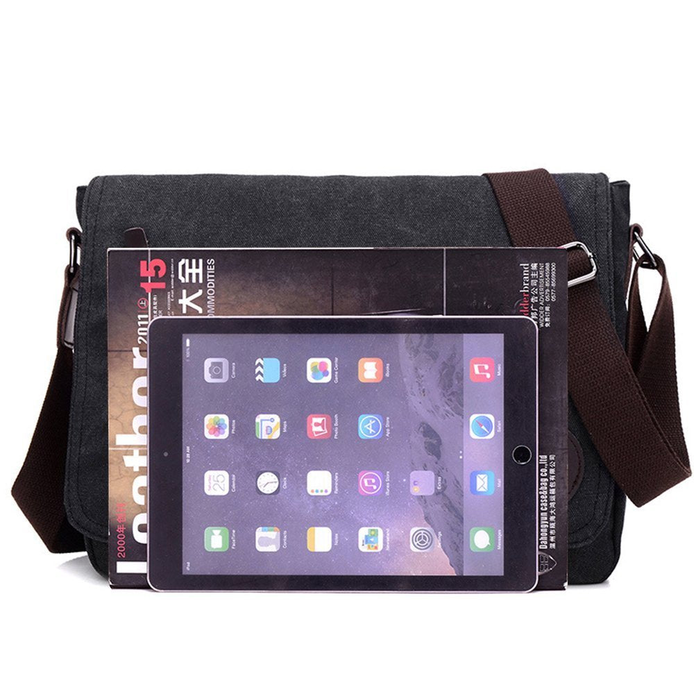 Laptop Bag 14 inch Mens Vintage Casual Fashion Canvas Messenger Bags Briefcase Crossbody Single Shoulder Bag ipad Bag Book Bag Satchel School Bag (Black)