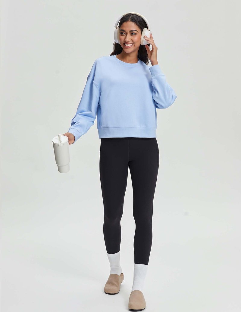 Stelle Cropped Sweatshirts for Women Cotton Long Sleeve Crop Tops Crewneck Pullover Oversized Sweater