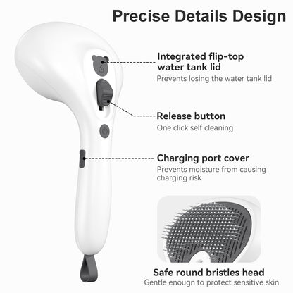 Euqvunn Steam Cat Brush with Release Button, [Ultra-Quiet Design/Comfort-Grip Handle] Pet Spray Dog Brush, Rechargeable Pet Steam Brush for Long Short Hair Cats, Dogs, Rabbits Grooming(Gray-White)