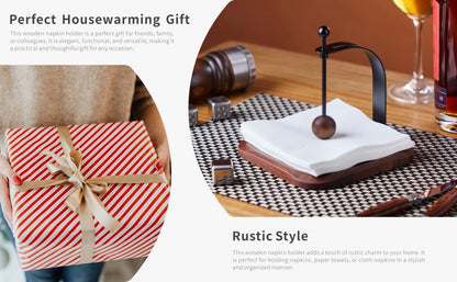 Celestree North American Black Walnut Napkin Holder Duty Solid Wood Tabletop Organizer Fits 5-7" Napkins Perfect for Table, Office, Restaurant, Home Decor Outdoor Use, Warm Gift Idea