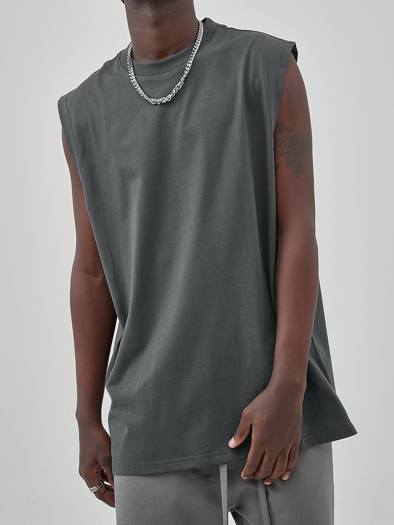 Mens Workout Tank Tops Sleeveless Tee Shirts Men Muscle Shirt Gym Cotton T Shirts Running Beach Loose Fit Tee（XZG,GY,M A-Grey