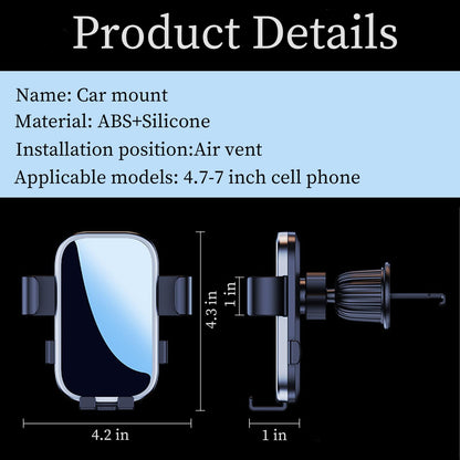 Car Cell Phone Holder with Metal Hook Clip, 360 Degree Rotating Air Vent Navigation Mount, Universal Base (Black and Silver)