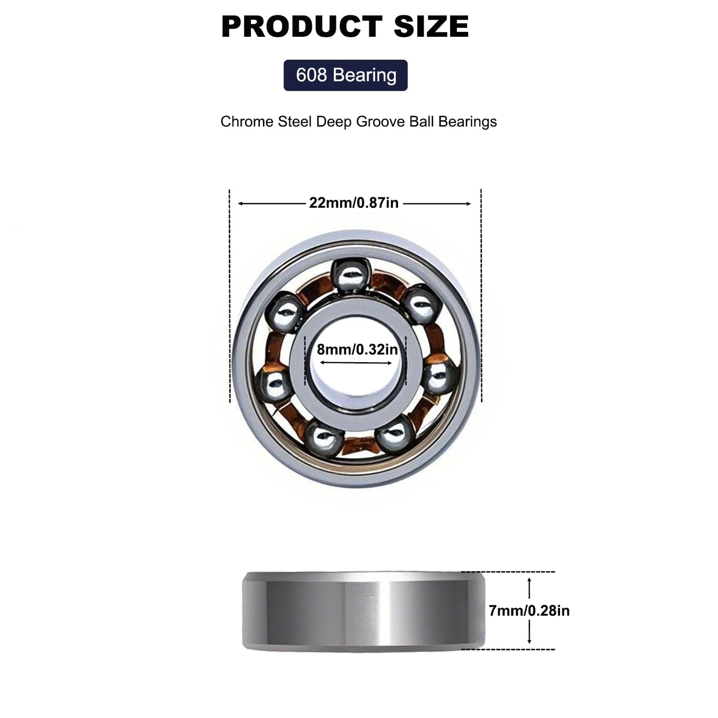 20 Pcs 608 Ball Bearings –High Precision Rating Fidget Spinner Bearing Miniature Deep Groove Ball Bearings (8mm x 22mm x 7mm)