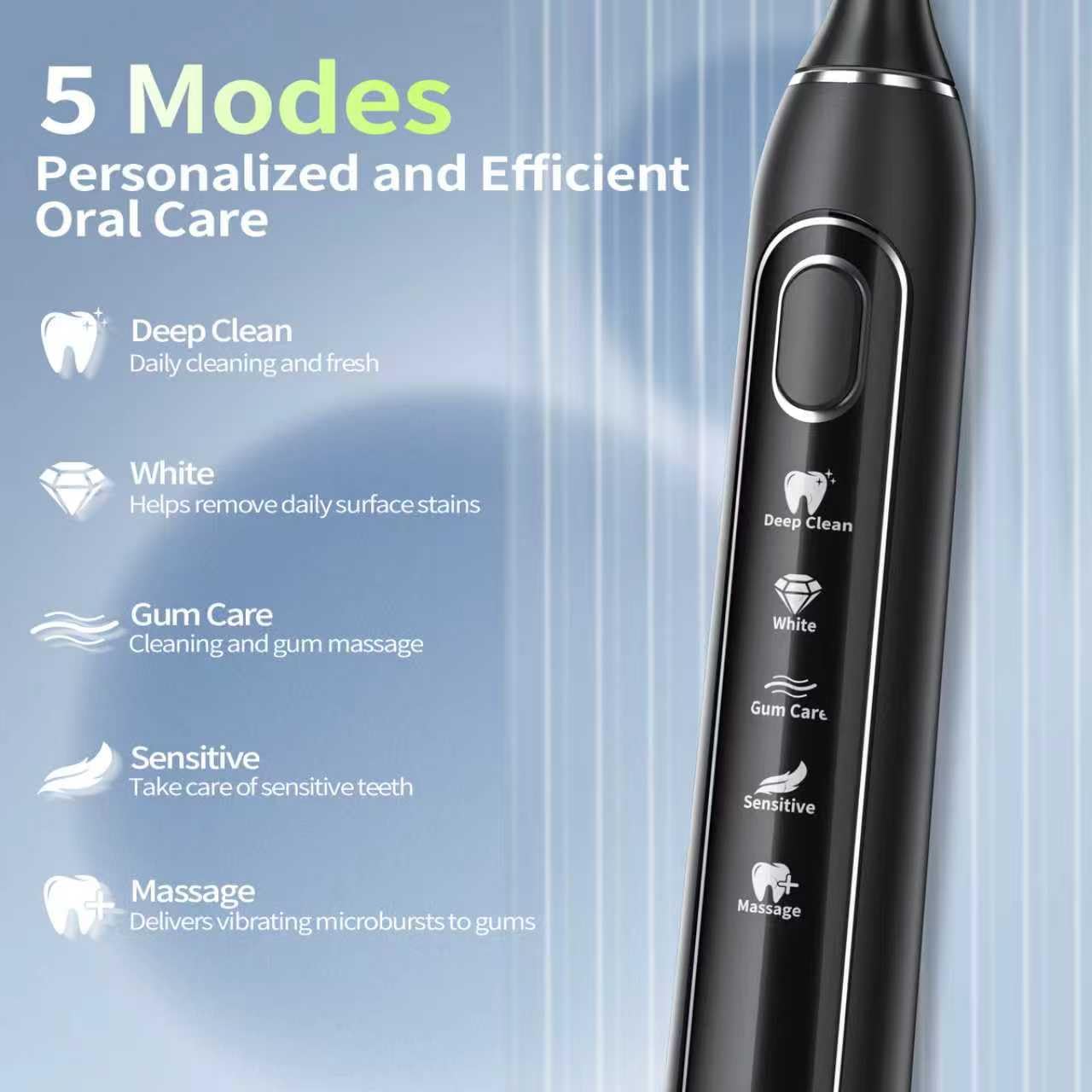 Sonic Electric Toothbrush for Adults: Deep Cleaning for Travel & Sensitive Teeth – Rechargeable Toothbrush with 6 Brush Heads, 42000 VPM, 5 Modes, 100 Days Battery Life for for Home Family