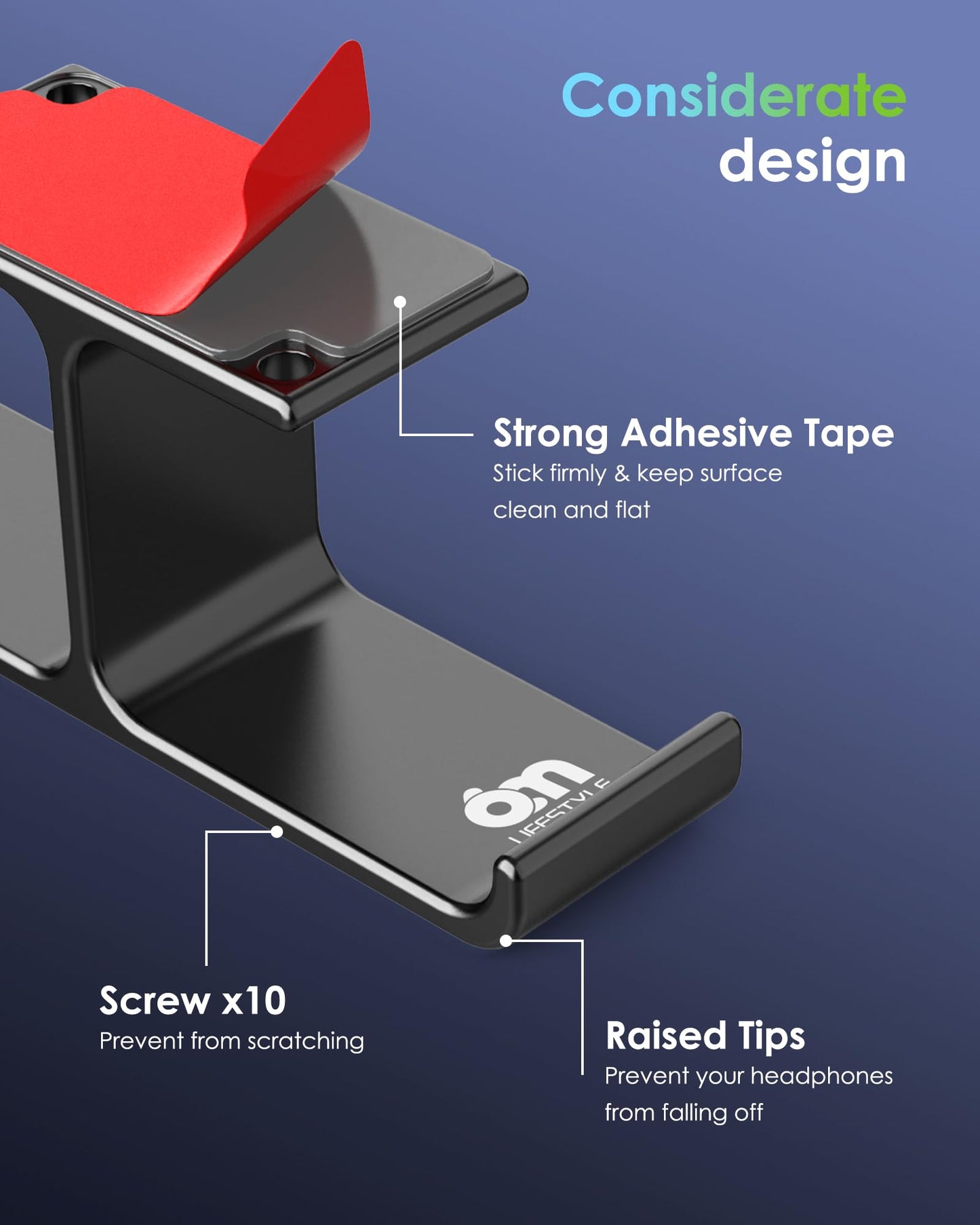 Headset Headphone Stand Hanger Under Desk Designed [Patented] Aluminum Headphone Holder Hook by Strong Adhesive & Screws Universal Compatible with PC Gaming DJ Headsets - BK701