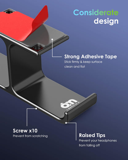 Headset Headphone Stand Hanger Under Desk Designed [Patented] Aluminum Headphone Holder Hook by Strong Adhesive & Screws Universal Compatible with PC Gaming DJ Headsets - BK701