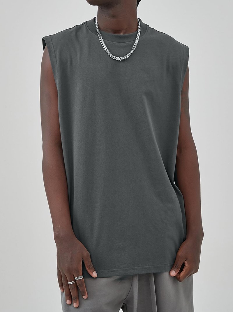 Mens Workout Tank Tops Sleeveless Tee Shirts Men Muscle Shirt Gym Cotton T Shirts Running Beach Loose Fit Tee（XZG,GY,L A-Grey