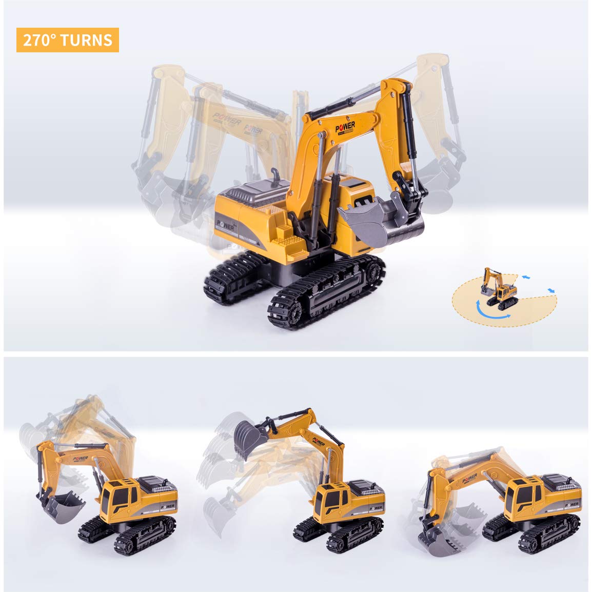 Thedttoy Remote Control Digger RC Excavator 2.4GHz Remote Control Excavator Diggers Construction Toys for Kids,6 Channel RC Diggers Tractor Toy w/Light, Birthday Xmas Gift for 3 4 5 6+ Year Old Boys