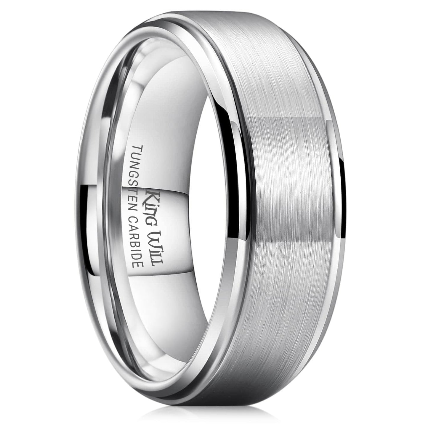King Will Basic Men's Tungsten Carbide Ring 8mm Polished Beveled Edge Matte Brushed Finish Center Wedding Band 11.5