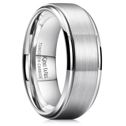 King Will Basic Men's Tungsten Carbide Ring 8mm Polished Beveled Edge Matte Brushed Finish Center Wedding Band 11.5