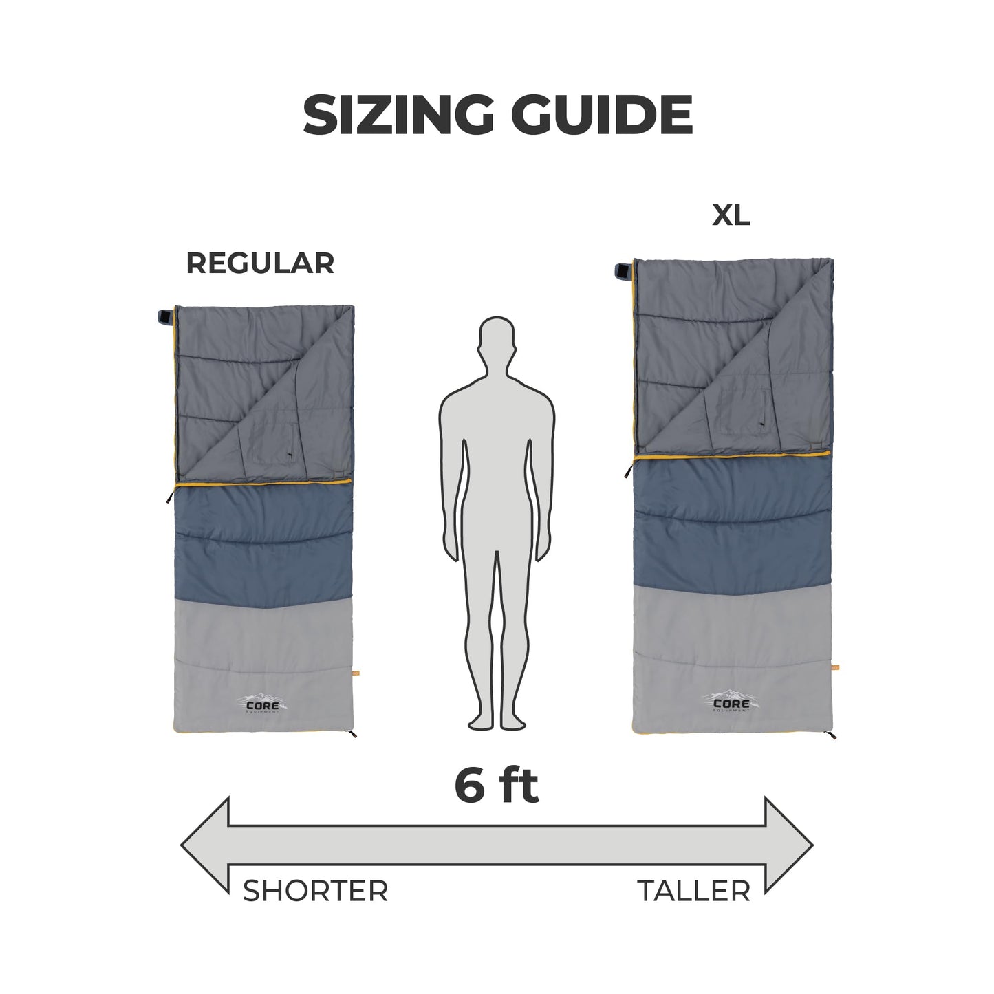 CORE 50 Degree Adult Sleeping Bag | Lightweight & Compact | Perfect for Indoor or Outdoor Use, Camping, Hiking, & Sleepovers | Ideal for Warm 3 Season Weather