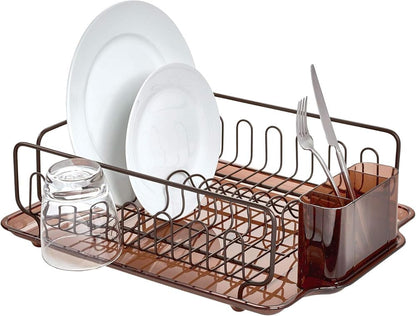 InterDesign Forma Kitchen Dish Drainer Rack with Tray for Drying Glasses, Silverware, Bowls, Plates - Amber/Bronze