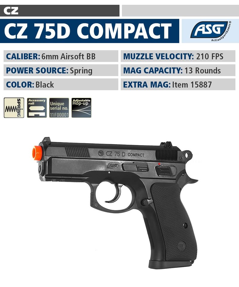 ASG CZ 75D Compact Black 6mm Airsoft Spring Pistol