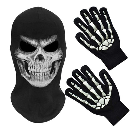 MELOP Skeleton Skull Ghost Halloween Balaclava Face Mask for Cosplay Costume Cycling Outdoor Sport Winter Warmer With Skeleton Pattern Gloves