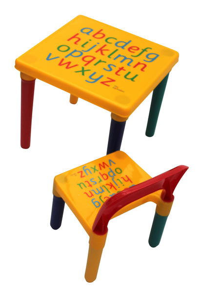 HH Home Hut Table and Chair Set Childs ABC Play Alphabet Childrens Plastic Kids Toddlers Furniture Learn & Play Educational (Yellow)