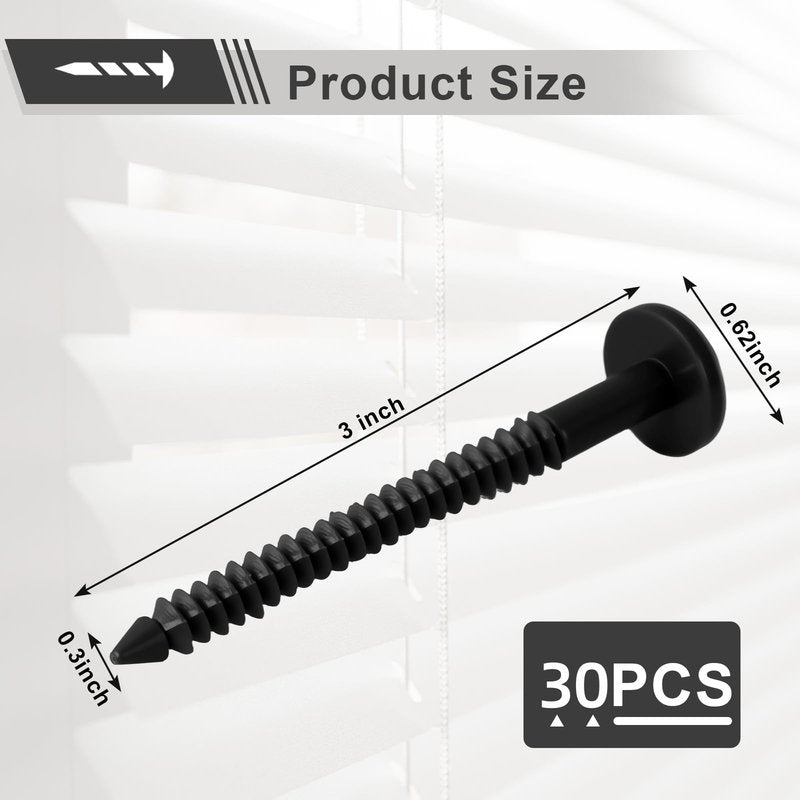 3 Inch Vinyl Shutter Fastener，Shutter Panel Pegs Plastic Shutter Screws Lok Pins Plastic Shutter Spike Anchors with Reverse Barb Design for Brick Wood Stucco Vinyl Siding (Black, 30 Pcs)