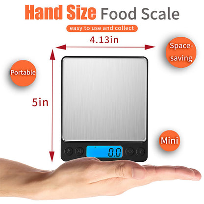 Digital Food Kitchen Scale Upgraded, YONCON 3000g/0.1g High Accuracy Mini Pocket Scale Measures in Grams and oz for Cooking, Baking, Jewelry, Tare Function,2 Trays, LCD Display (Batteries Included)