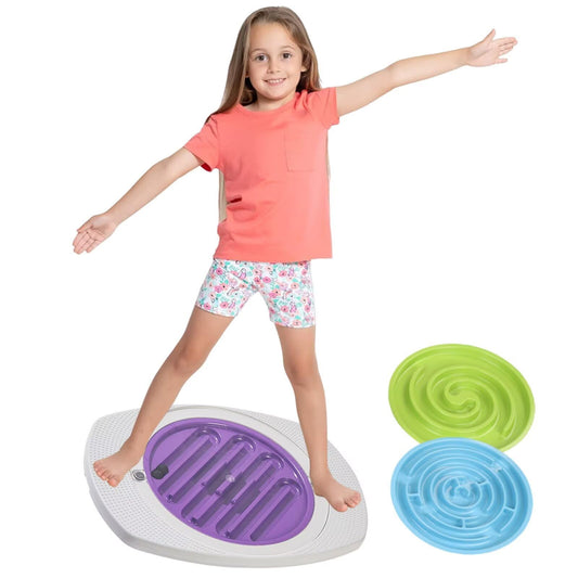 Balance Board for Kids, 20 inch Maze Rocking Seesaw with 2 Balls, 3 Replacement Labyrinth Boards, Toddler Wobble Board for Sensory Training, Non-Slip Pedals, Max Load 130 Lbs