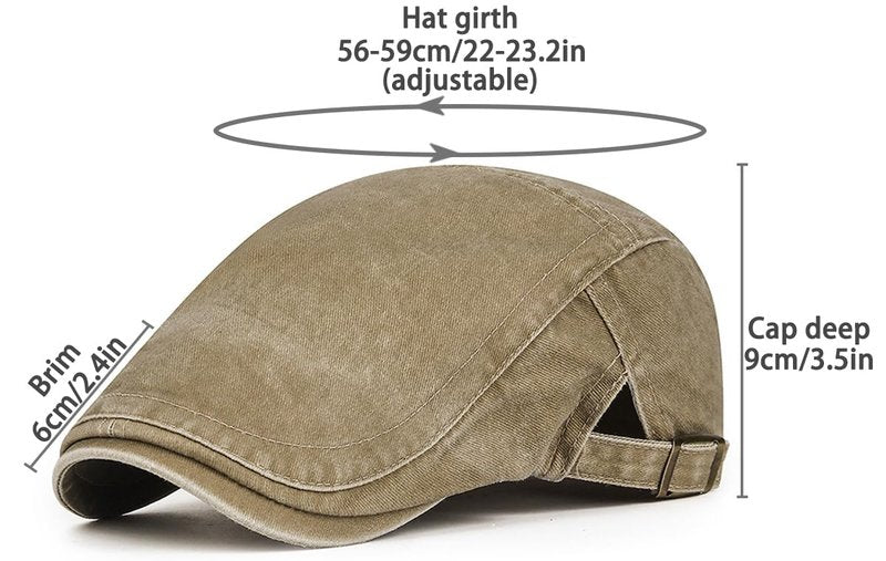 Initlove Mens Newsboy Cap Washed Beret Ivy Hat Flat Hats for Cabbie Driving Khaki