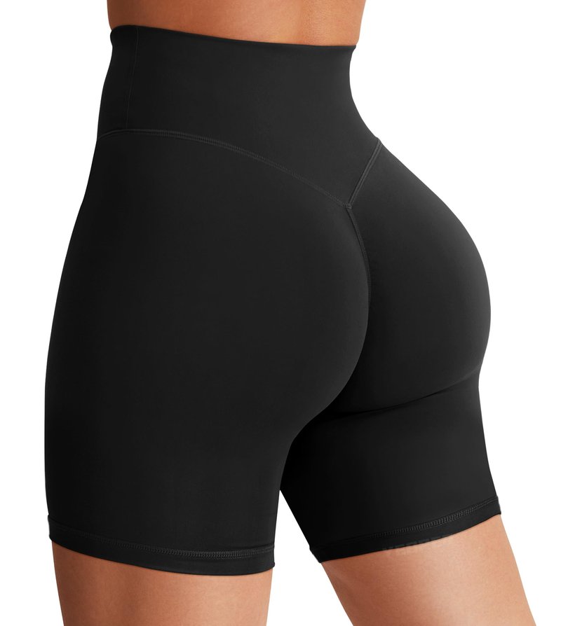YEOREO Women's Biker Shorts 4.5" / 6" Workout Gym Shorts Craze High Waist Tummy Control Hidden Scrunch Running Yoga Black S