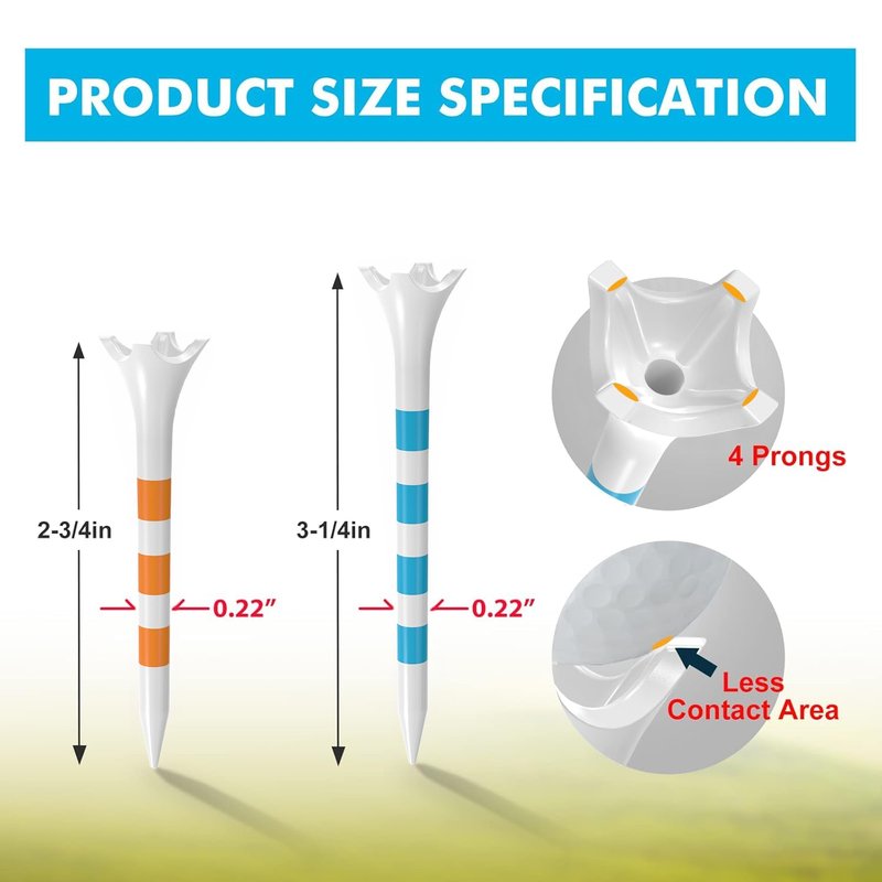 Full Choice 60 Pack Plastic Golf Tees 3-1/4" - Low Resistance Design to Reduce Friction & Boost Distance, White with Blue Stripes