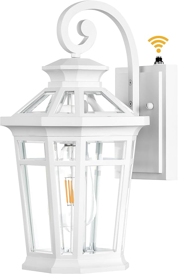 Dawn to Dusk Outdoor Light Fixture, White Front Porch Lights Wall Mount, Exterior Sconce Light with E26 Socket, Anti-Rust Coach Lights for Garage, Waterproof Outdoor Lighting for House, Patio