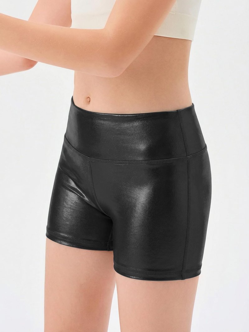 Haloumoning Girls Metallic Athletic Shorts Kids High Waisted Yoga Dance Biker Shorts Comfy Gymnastics Shorts 5-14Y