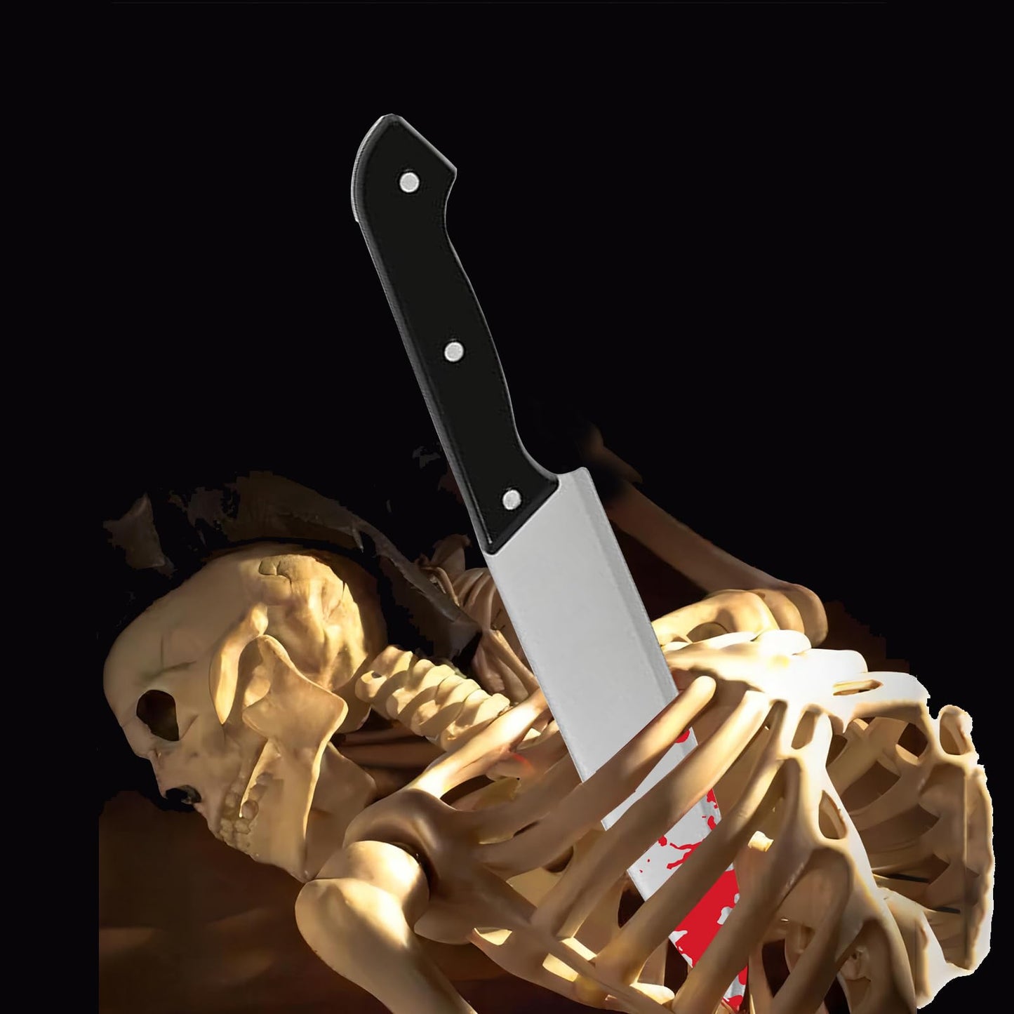 Nlcoek 2Pcs Halloween Fake Knife Prop,Fake Knife,Halloween Classic Horror Props Kills Butcher Knife Prop (Silver+red)