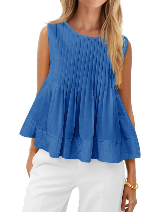 Cicy Bell Womens Summer Peplum Tops Casual Babydoll Sleeveless Cotton Tank Tops Flowy Pleated Shirts Blue