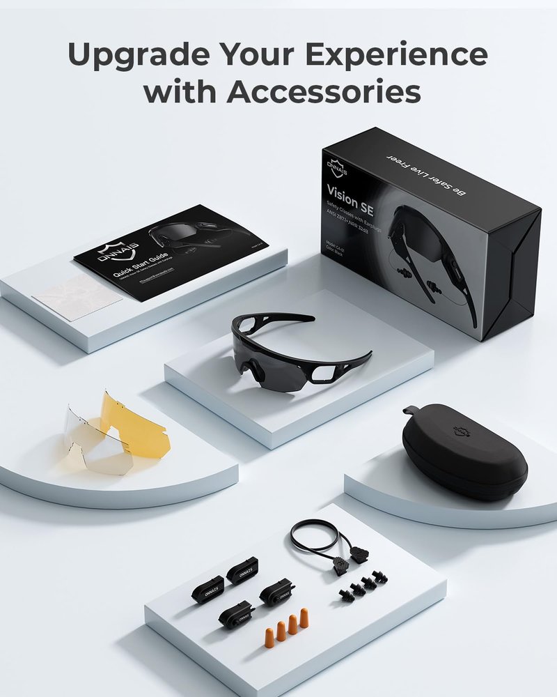 ONNAIS Shooting Glasses with Earplugs - ANSI Z87.1+ Safety Glasses with Detachable NRR 32dB Earplugs, Anti-Fog Eye Protection for Gun Range, Industrial Work, Cycling, Gifts for Men Women, Black