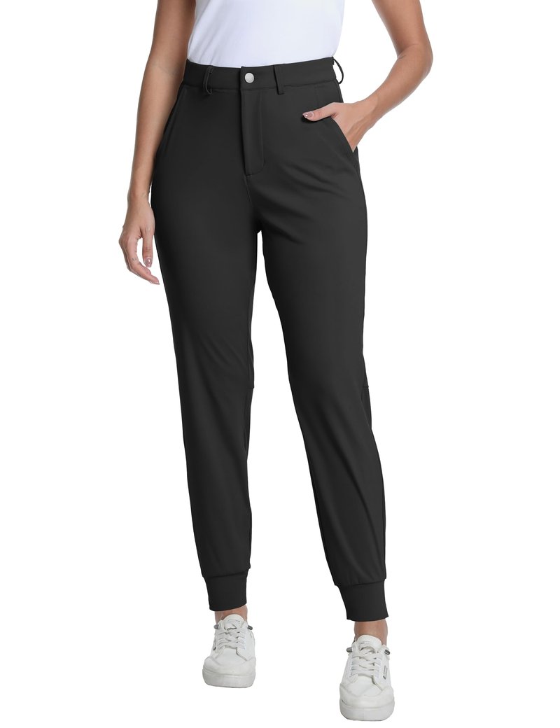 CFRTMTBB Women's Golf Joggers Pants with Belt Loops Stretch Travel Work Slacks Bussiness Ankle Dressy Casual Sweatpants (Black,L)