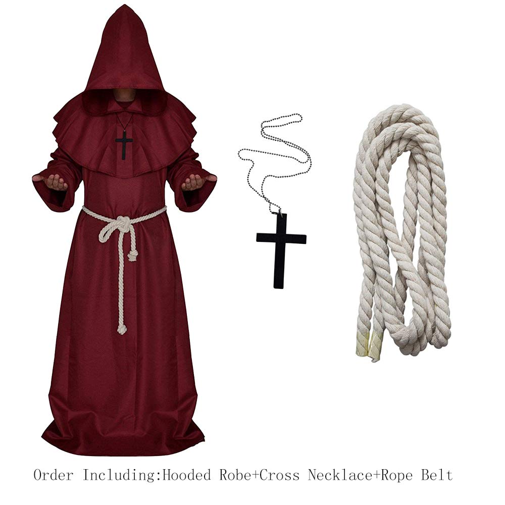 LHJ Medieval Friar Monk Robe Cosplay Halloween Hooded Cape Unisex Costume Cloak