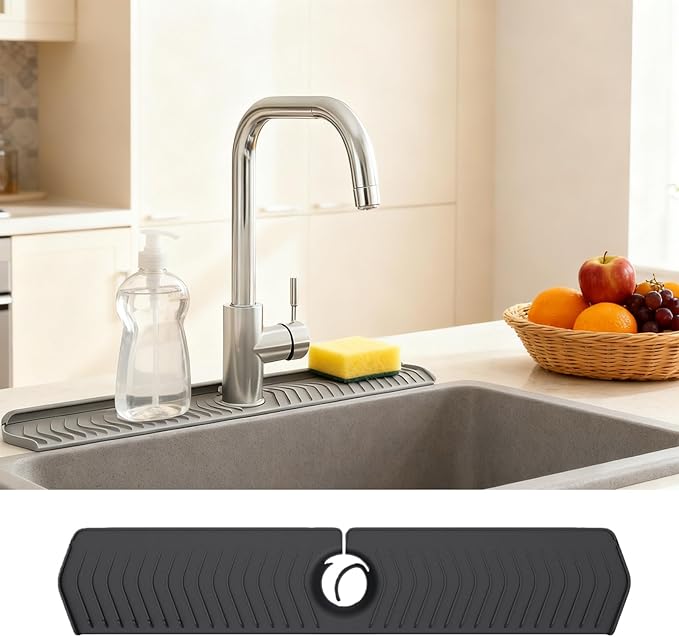 30 Inch Silicone Kitchen Sink Faucet Mat, Adjustable Waterproof Splash Guard