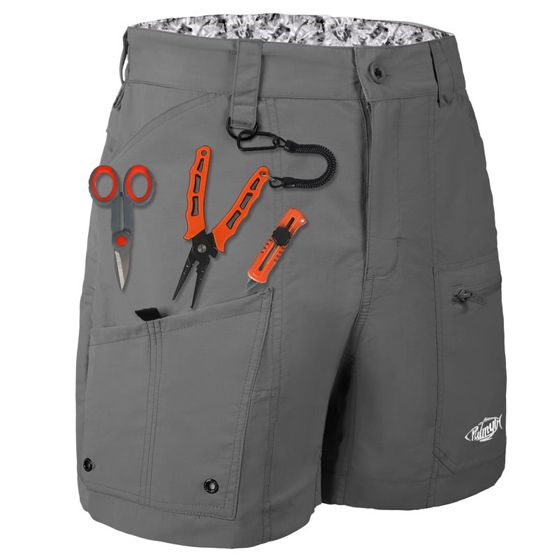 Palmyth 9 Pockets Men's Fishing Shorts 6.5” Quick-Drying Performance Cargo Traditional Short with Water Resistant for Saltwater Freshwater Sun Protection UPF 50+ (40, Charcoal/Sailfish)