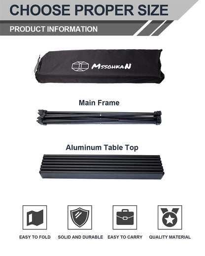 MSSOHKAN Camping Table Folding Portable Camp Side Table Aluminum Lightweight Carry Bag Beach Outdoor Hiking Picnics BBQ Cooking Dining Kitchen Black Large