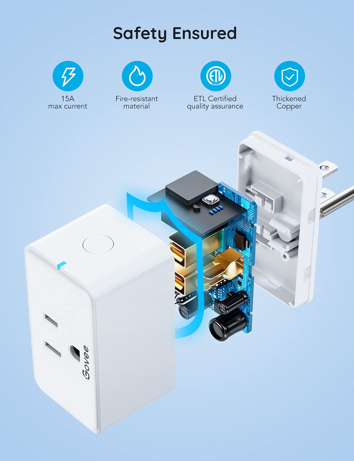 Govee Smart Plug 15A, WiFi Bluetooth Outlets 4 Pack Work with Alexa and Google Assistant, WiFi Plugs with Multiple Timers, Govee Home APP Group Control Remotely, No Hub Required, ETL&FCC Certified