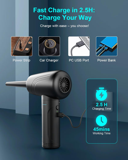 BANKKY 11-in-1 Compressed Air Duster, 3-Gear Adjustable 120000 RPM Electric Air Duster with LED Light, Reusable no Canned Keyboard Cleaner for Office, 9000mAh Cordless Air Duster for Computer/Car