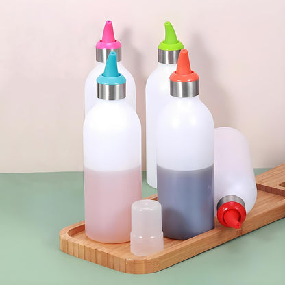 Lancoon 4Pcs Squeeze Condiment Bottles 450ml/16oz Plastic Sauce Dispenser Bottle for Hot Sauce BBQ Ketchup Syrup Salad Dressing Mustard Olive Oil
