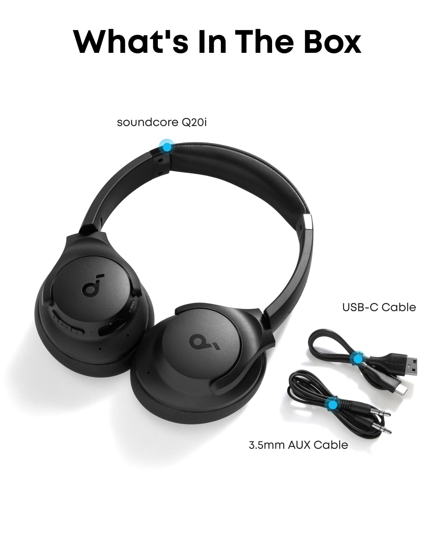 soundcore by Anker Q20i Hybrid Active Noise Cancelling Foldable Headphones, Wireless Over-Ear Bluetooth, 40H Long ANC Playtime, Hi-Res Audio, Big Bass, Customize via an App, Transparency Mode (Black)