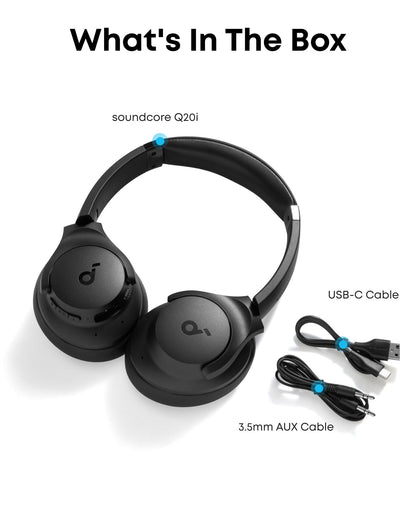 soundcore by Anker Q20i Hybrid Active Noise Cancelling Foldable Headphones, Wireless Over-Ear Bluetooth, 40H Long ANC Playtime, Hi-Res Audio, Big Bass, Customize via an App, Transparency Mode (Black)