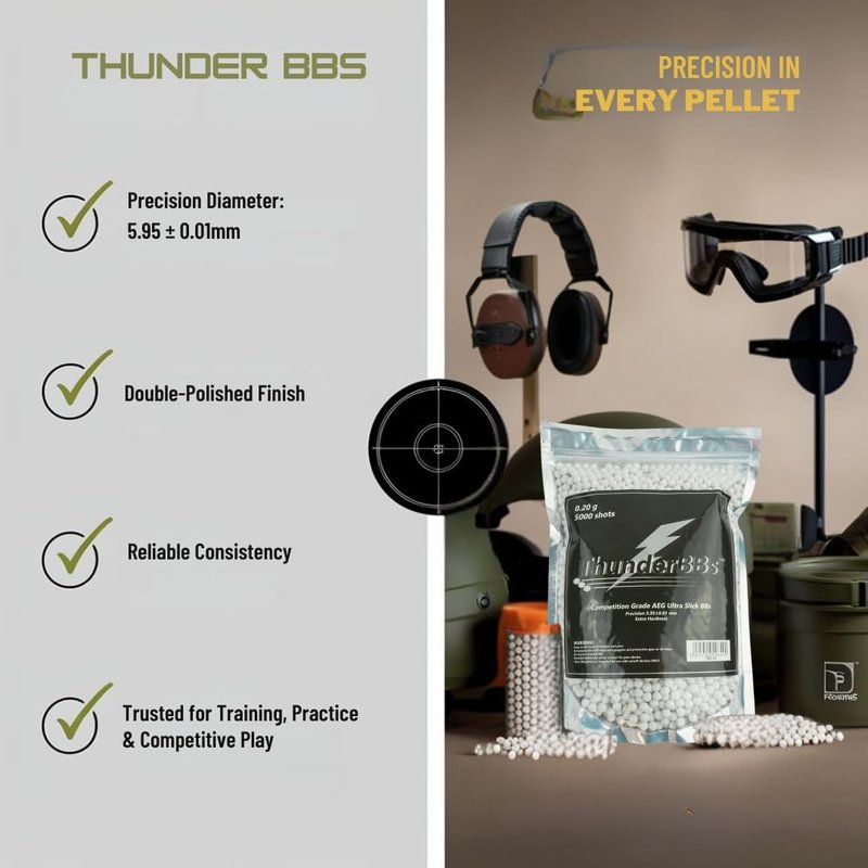 Thunder BBs TBB0.20 Airsoft BBS 0.20G, Competition Grade, White, 5000 Rounds/Bag
