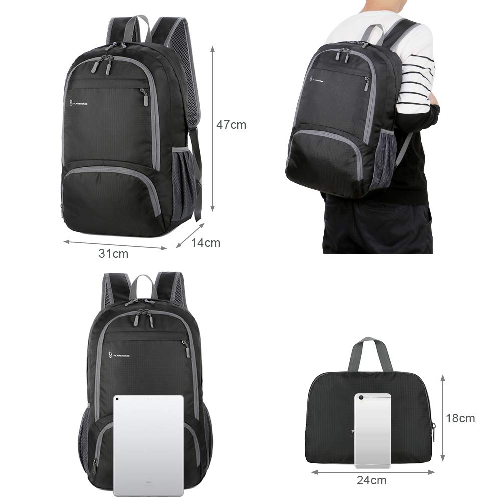 30L Backpack Foldable Waterproof Backpack High Capacity Ultralight Rucksack Sturdy Durable Daypack for Hiking Daypack Packable Camping Travel Outdoor Sport Knapsack for Men Women (black)
