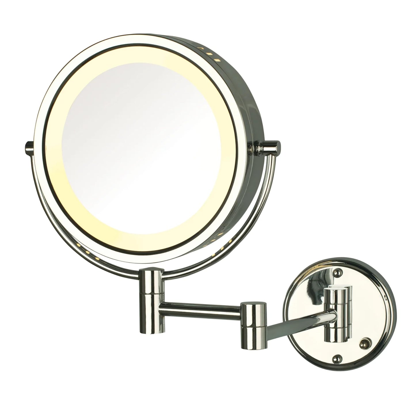 JERDON Wall-Mounted Makeup Mirror with LED Lighting - Direct Wire Lighted Makeup Mirror with 8X Magnification & Nickel Finish Wall Mount - Model HL75ND