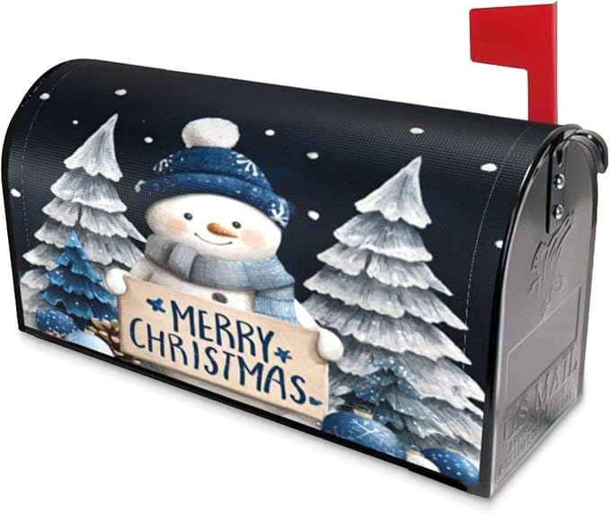 Festive Magnetic Mailbox Cover Winter Snowman Outdoor Mailbox Protector Holiday Seasonal Decorative Garden Yard Home Standard Size 21 x 18 Inch