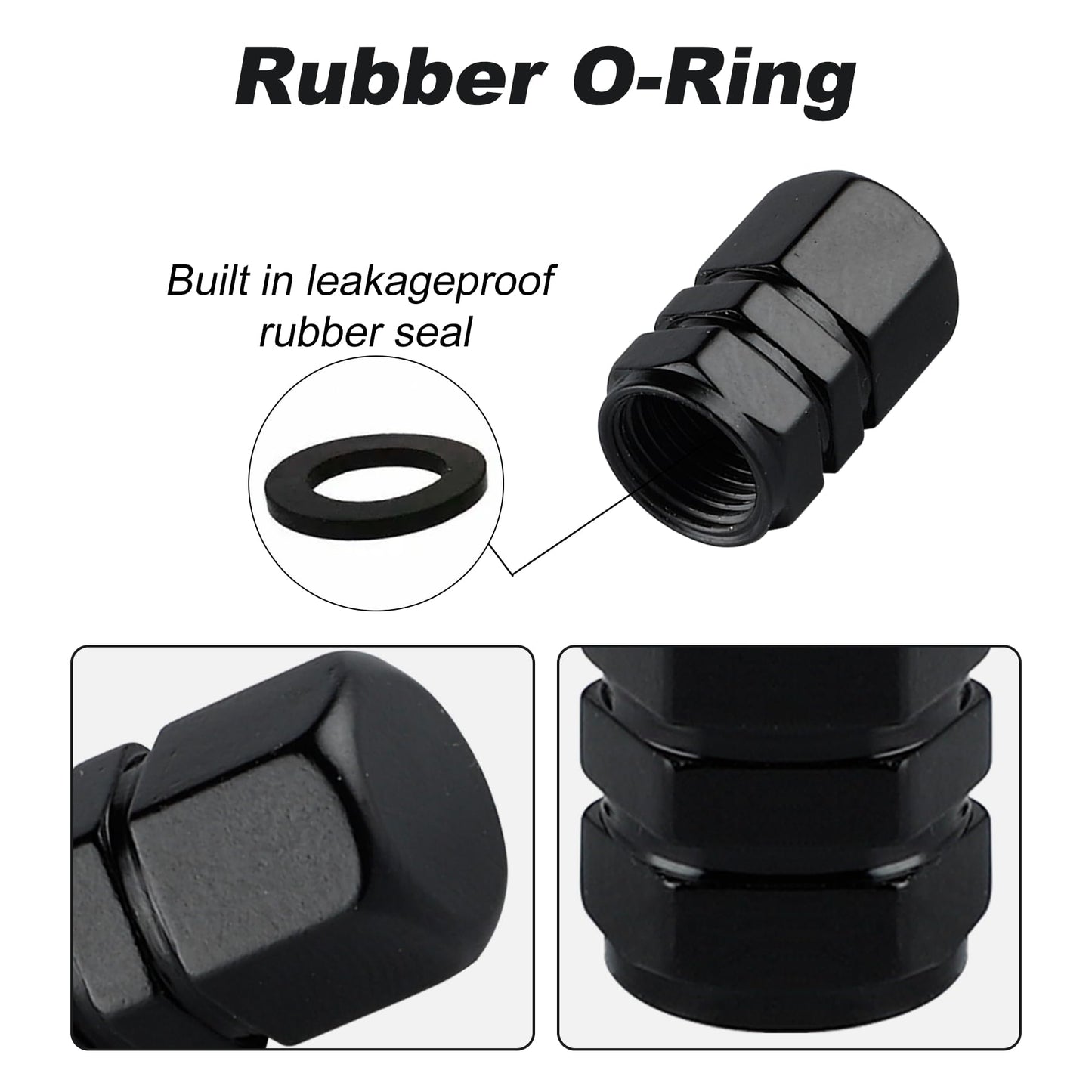 alpmosn Aluminum Tire Stem Valve Caps Wheel Valve Covers Car Dustproof Tire Cap Cover Accessories, Universal for SUV, Car, Bike and Motorcycle, Hexagon Shape (4PCS Black)