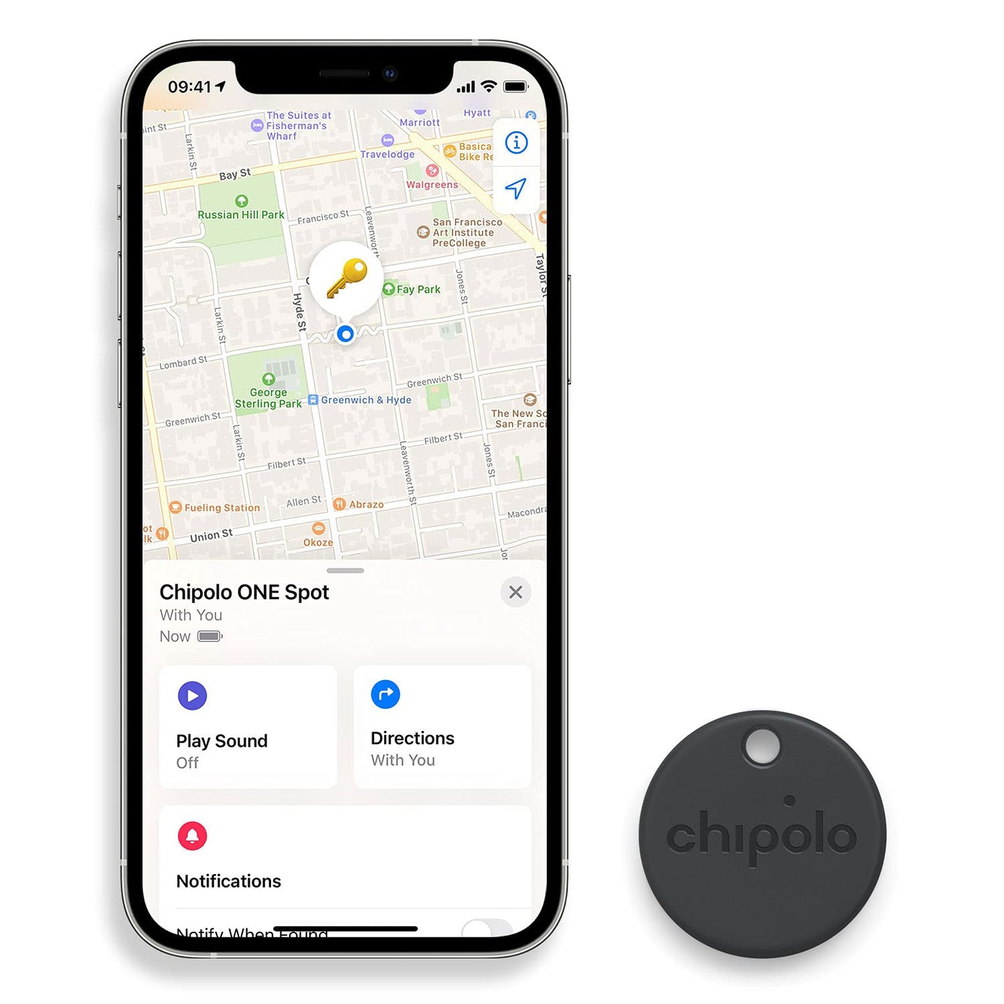 Chipolo ONE Spot - 4 Pack - Finder, Bluetooth Tracker - Works with The Apple Find My app (only for iOS) (Almost Black)