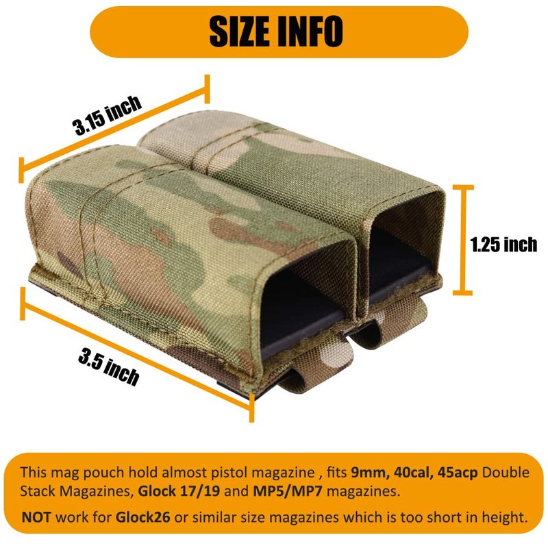 KRYDEX Double Pistol Mag Pouch Nylon 9mm with Quick Release Kydex Magazine Pouch Insert (Multicam)