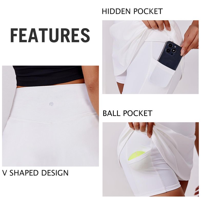 PINSPARK Golf Skorts for Women Stretchy Tennis Skirts Built-in Shorts Workout Skort Skirts Lightweight Activewear, White Small