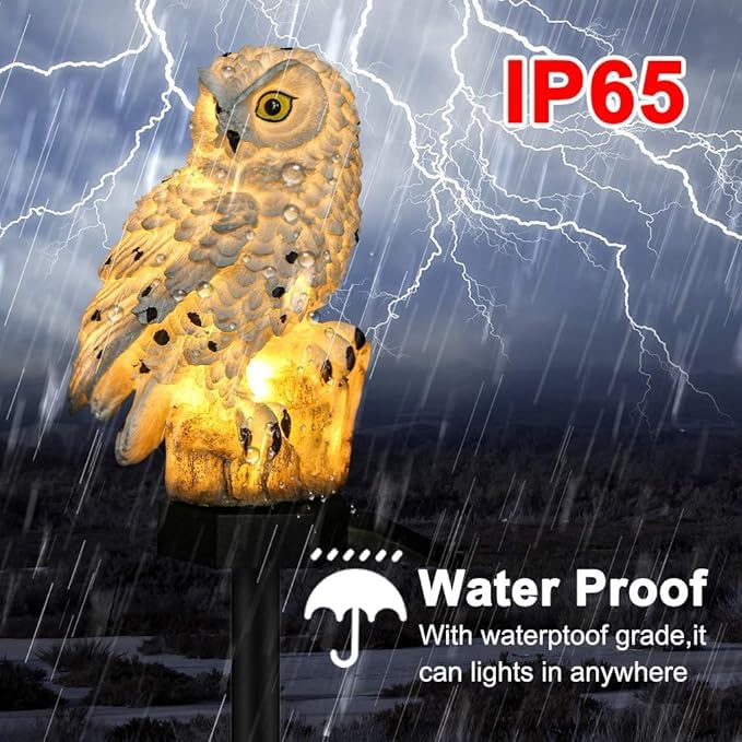 Hoofun Owl Solar Garden Lights 2pcs Waterproof Outdoor Decor LED Lawn Lamp Solar Powered Ornaments for Yard, Patio, Garden Landscape Lighting (White)