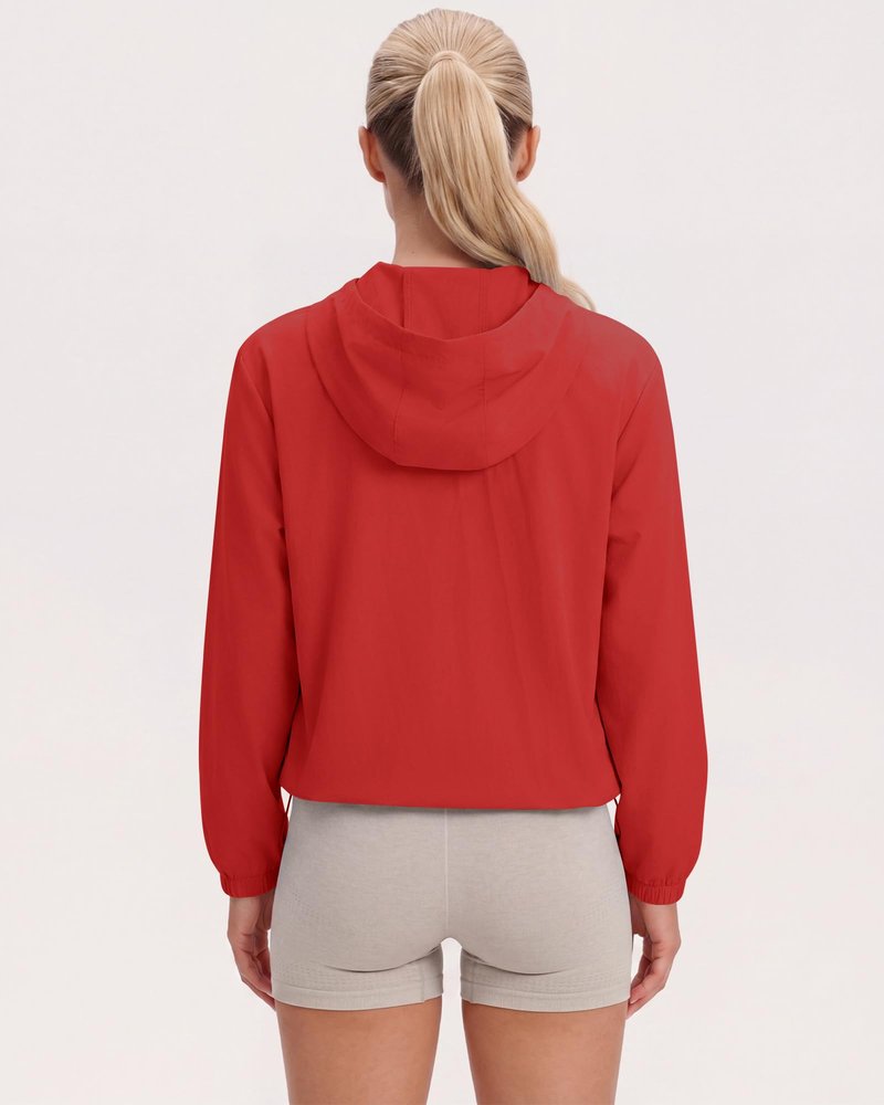 Locachy Women's Lightweight Athletic Workout Hoodie Long Sleeve Full Zip Gym Running Outdoor Jacket Red L